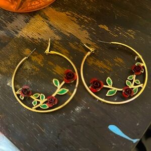 Cute rose hoop earrings
